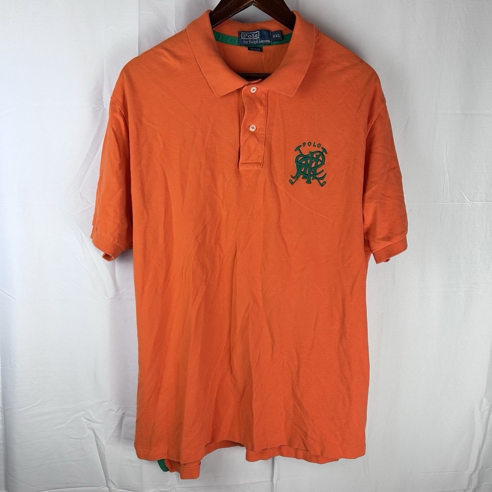 Polo Ralph Lauren Men's Orange Embroidered Logo Crest Short Sleeve‎ Shirt XXL